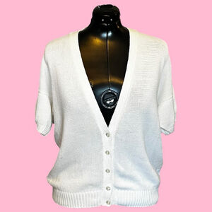 Kilmorrey UK Vintage 80s Short Sleeve Cotton Cardigan by Maggie Howe, XL, White